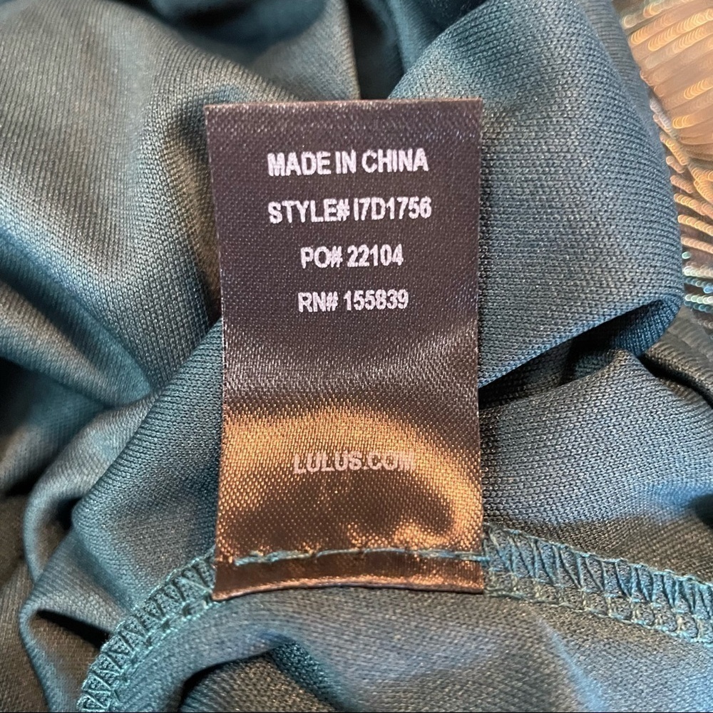 Lulu’s Ailey Gold and Teal Blue Skater Mini Dress w/ Metallic Gold Threading NWT - Picture 12 of 14
